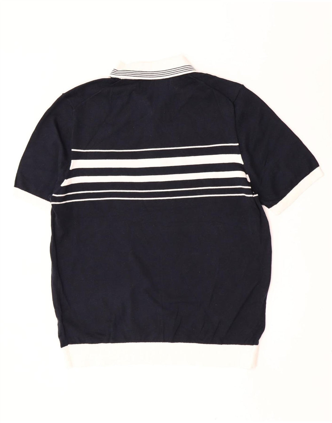 Marks & Spencer Mens Polo Shirt Large Navy Blue Striped Cotton