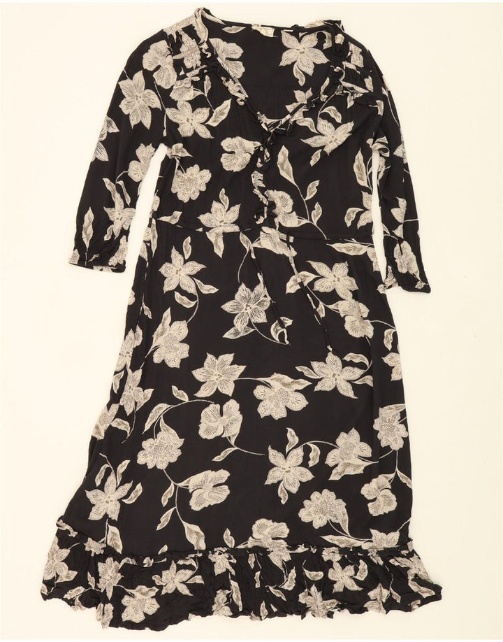 FAT FACE Womens Ruffle Front Maxi Dress UK 8 Small  Black Floral Vintage Fat Face and Second-Hand Fat Face from Messina Hembry 