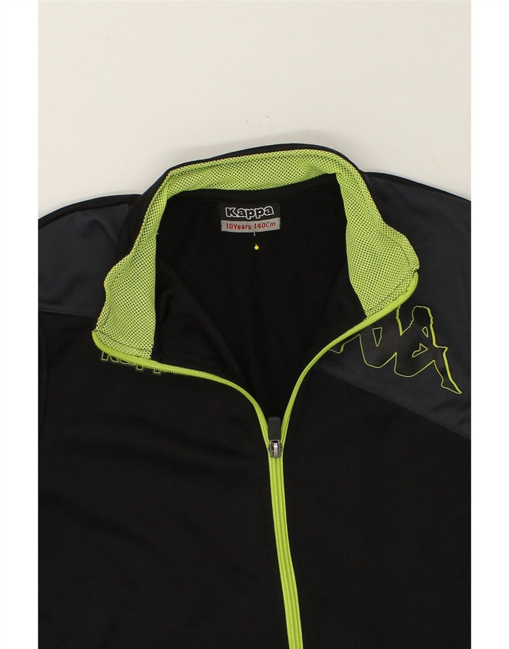 KAPPA Boys Graphic Tracksuit Top Jacket 9-10 Years Black Polyester Vintage Kappa and Second-Hand Kappa from Messina Hembry 