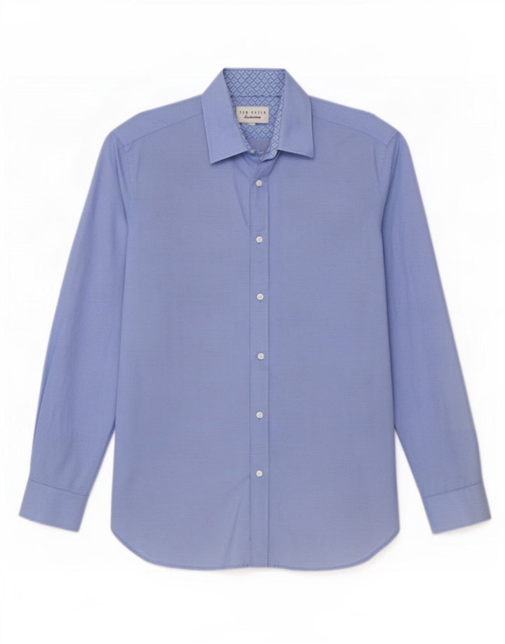 Ted Baker Mens Shirt Size 16 Large Blue Spotted Cotton