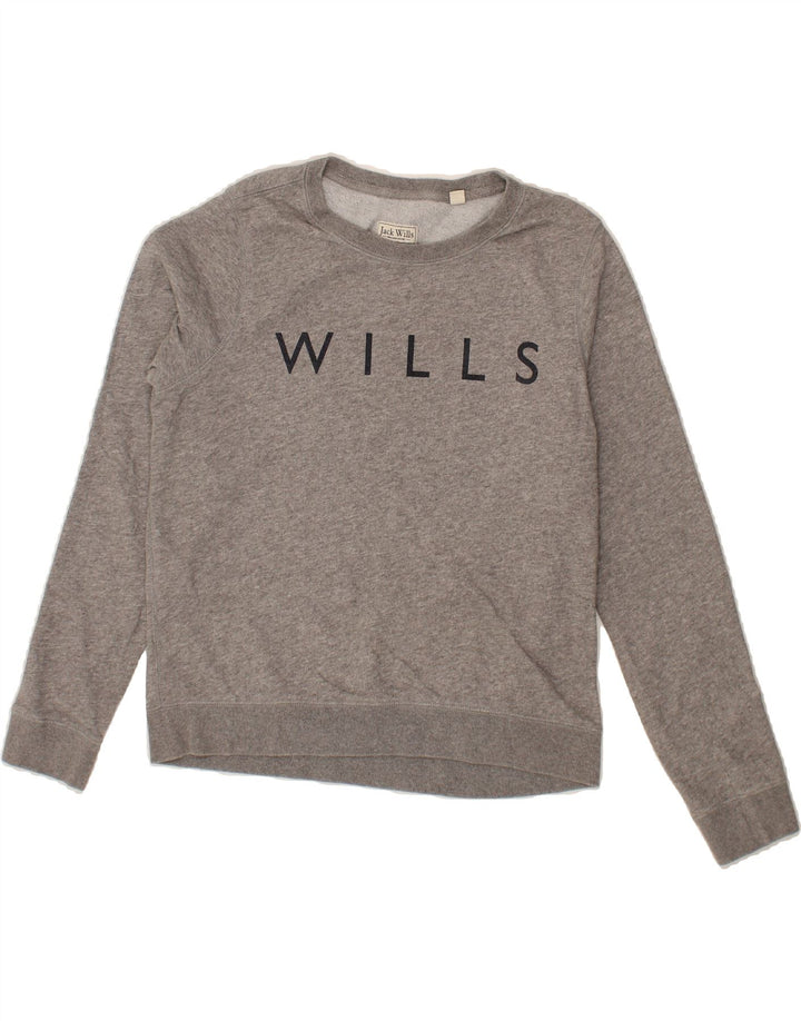 JACK WILLS Womens Graphic Sweatshirt Jumper UK 12 Medium Grey Cotton Vintage Jack Wills and Second-Hand Jack Wills from Messina Hembry 