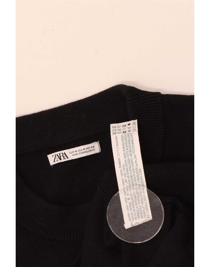 Zara Mens Crew Neck Jumper Sweater Medium Black Cotton