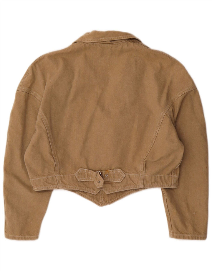 Vintage Womens Crop Denim Jacket UK 14 Medium Brown Cotton