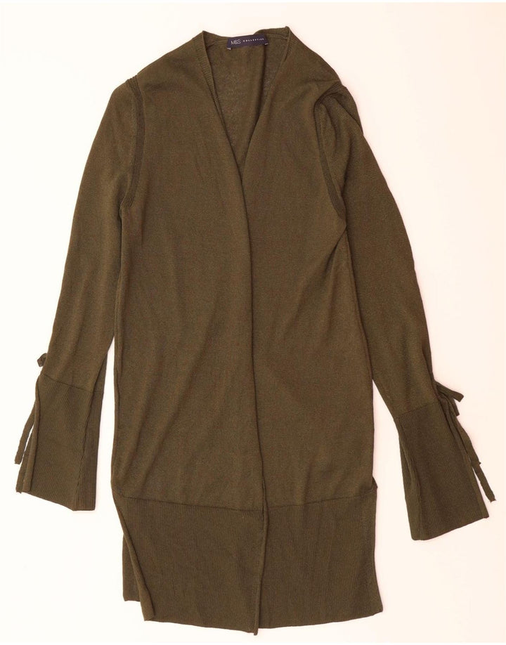 MARKS & SPENCER Womens Longline Open Cardigan Sweater UK 10 Small Khaki Vintage Marks & Spencer and Second-Hand Marks & Spencer from Messina Hembry 