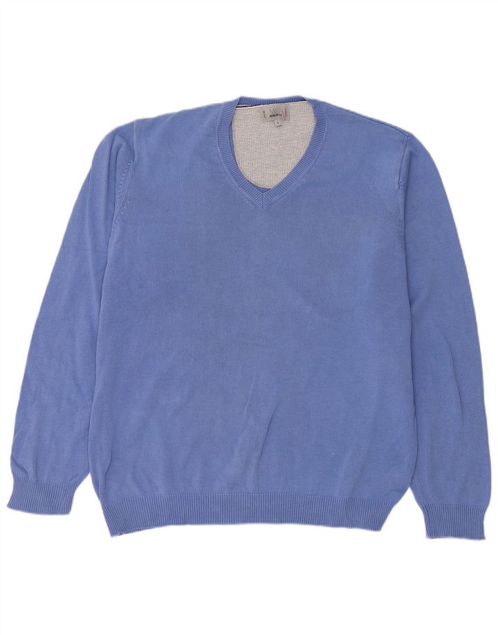 Marks & Spencer Herre Regular Fit V-hals sweater Stor blå bomuld