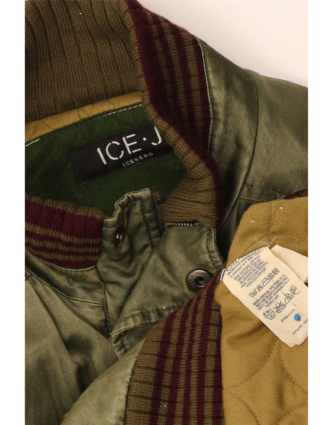 Iceberg Mens Graphic Bomber Jacket UK 42 XL Green Cotton