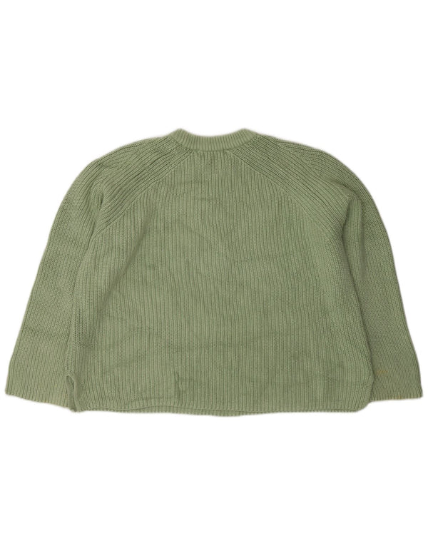 Marks & Spencer Womens Crew Neck Jumper Sweater UK 16 Large Green Cotton