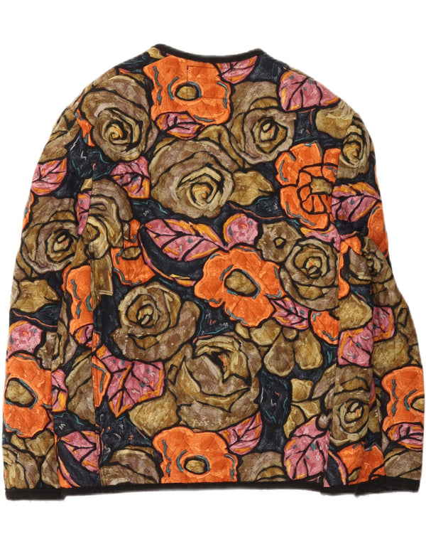 Vintage kviltet jakke til kvinder UK 14 Medium Multicolored Floral Viscose