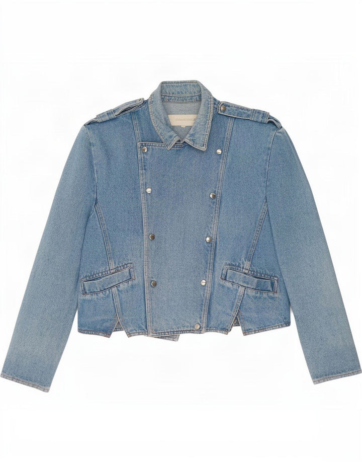 Vintage Dame Military Denim Jacket IT 46 Large Blue Cotton