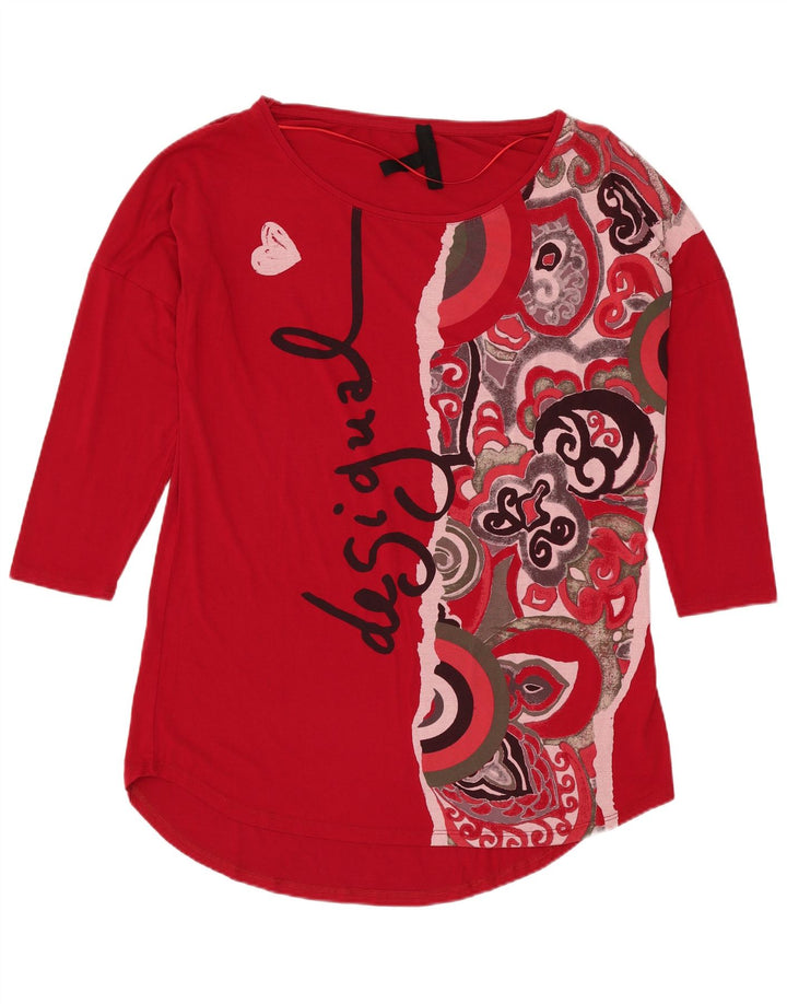 DESIGUAL Kvinders grafisk top 3/4 ærmer UK 14 Medium rød viskose