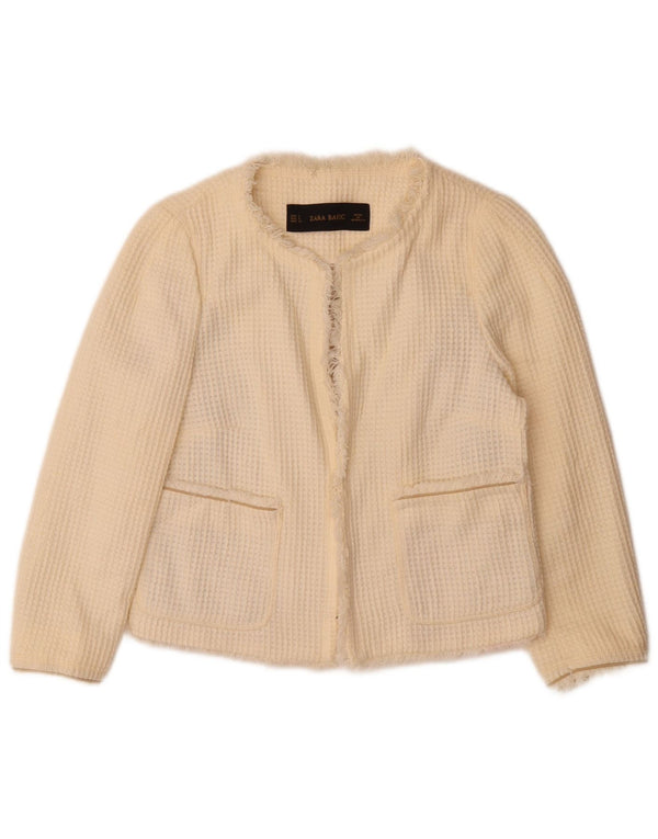 Zara Womens 3/4 Sleeve Open Bolero Jacket UK 10 Small Off White Cotton