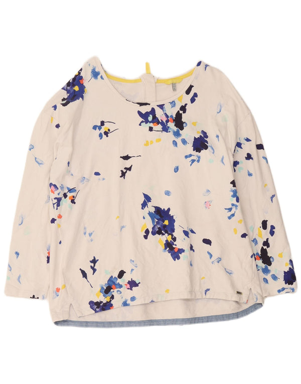 Женский топ Joules с длинным рукавом UK 20 2XL, белый хлопок с цветочным принтом