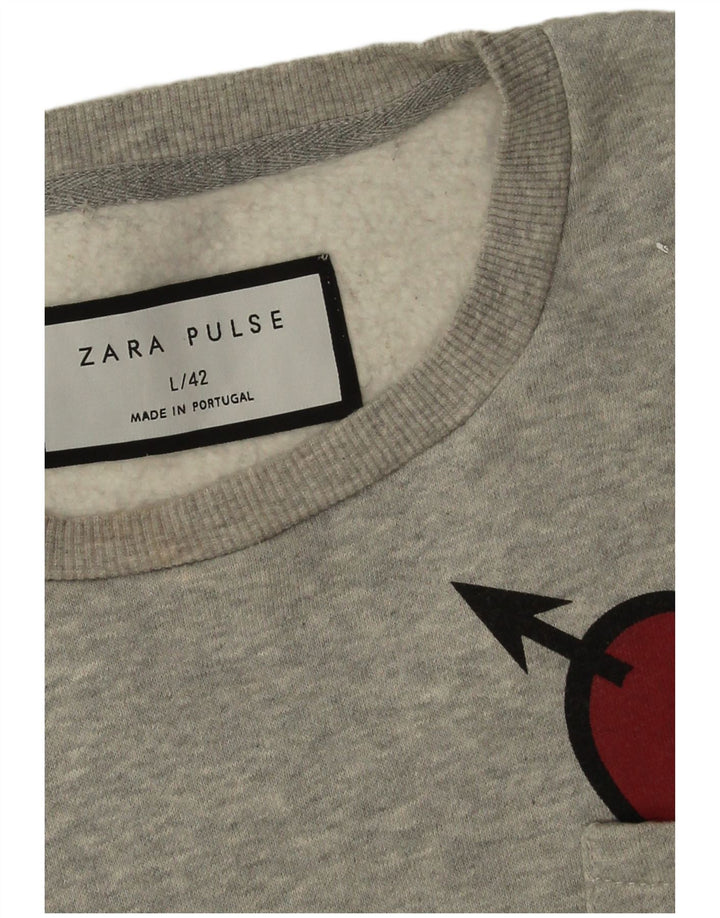 Zara Mens Sweatshirt Jumper Large Grey Flecked Heart