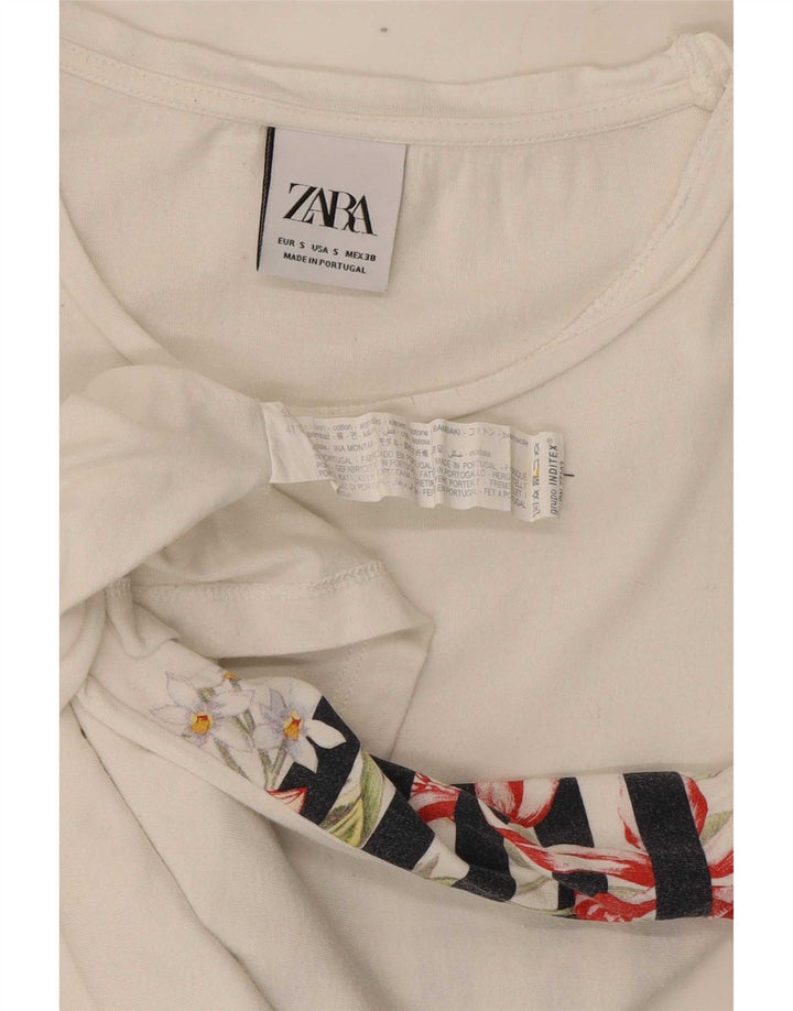 Zara Mens T-Shirt Top Small White Floral Cotton