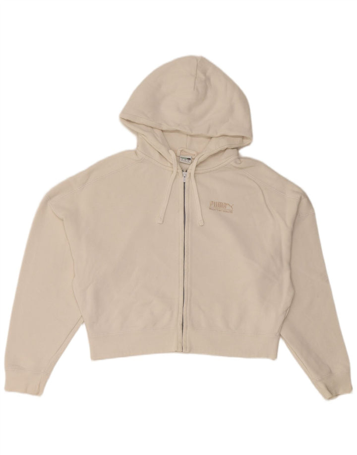 Suéter feminino PUMA com capuz e zíper oversized UK 10 pequeno algodão branco