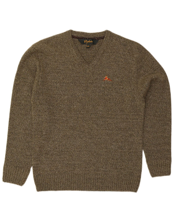 Rydale Herre V-hals sweater 2XL Khaki Flecked Wool