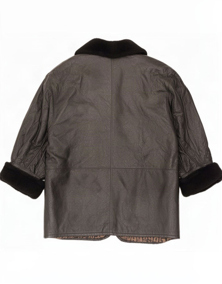 Giacca in pelle vintage da donna a 2 bottoni IT 44 media nera