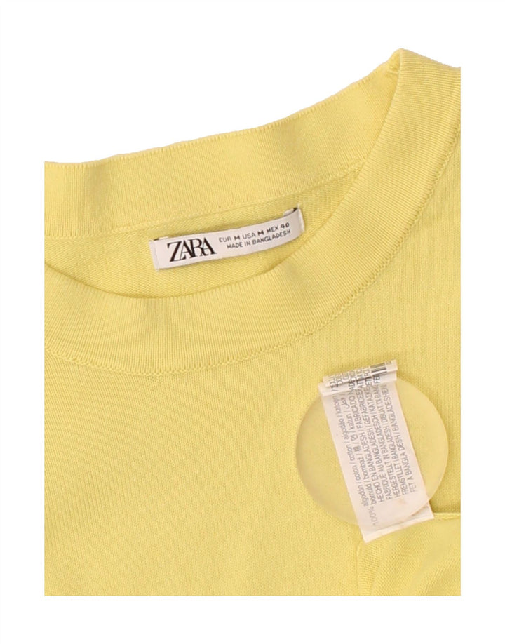 ZARA Womens T-Shirt Top UK 14 Medium Yellow Cotton Vintage Zara and Second-Hand Zara from Messina Hembry 