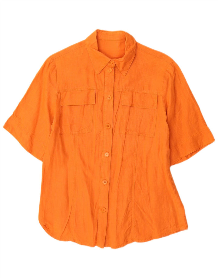 VINTAGE Womens Short Sleeve Shirt UK 12 Medium Orange Linen