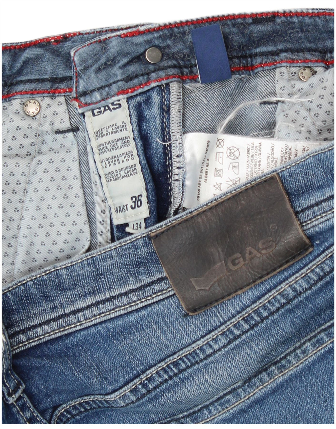Gas Mens Slim Jeans W36 L34 Blue Cotton