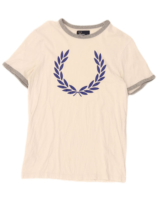 Fred Perry Mens Graphic T-Shirt Top Small White Cotton
