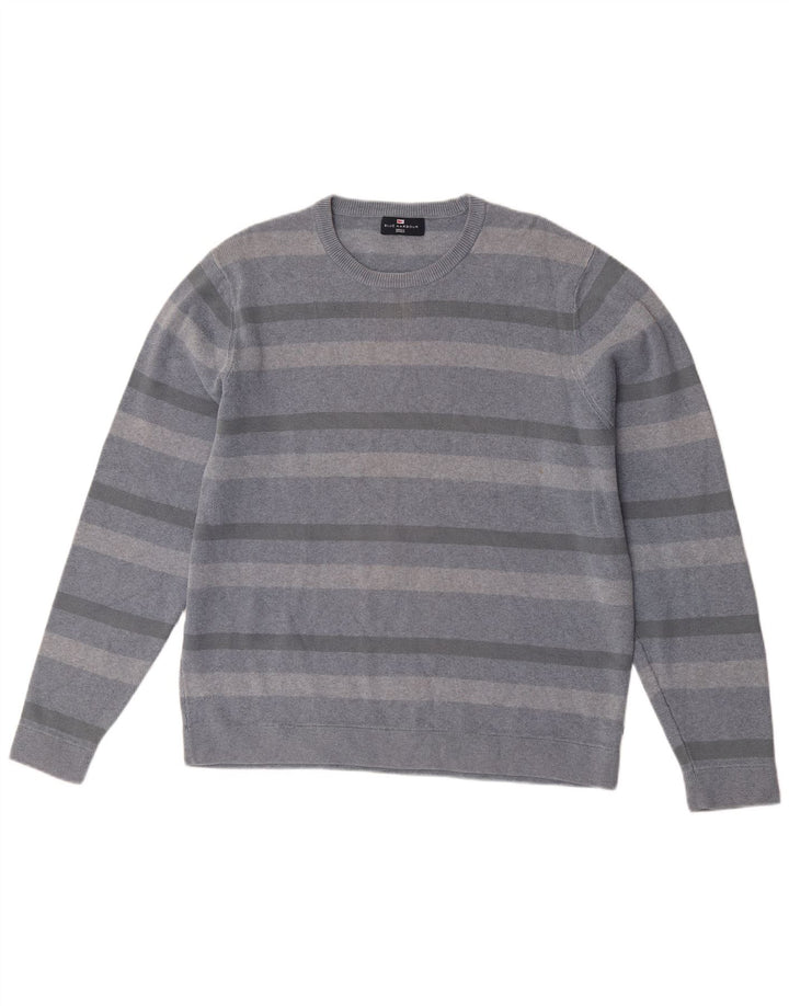 Marks & Spencer Herre sweater med rund hals, stor blå stribet bomuld