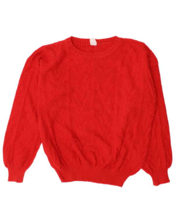 Vintage Womens Crew Neck Jumper Sweater UK 14 Medium Red Cotton