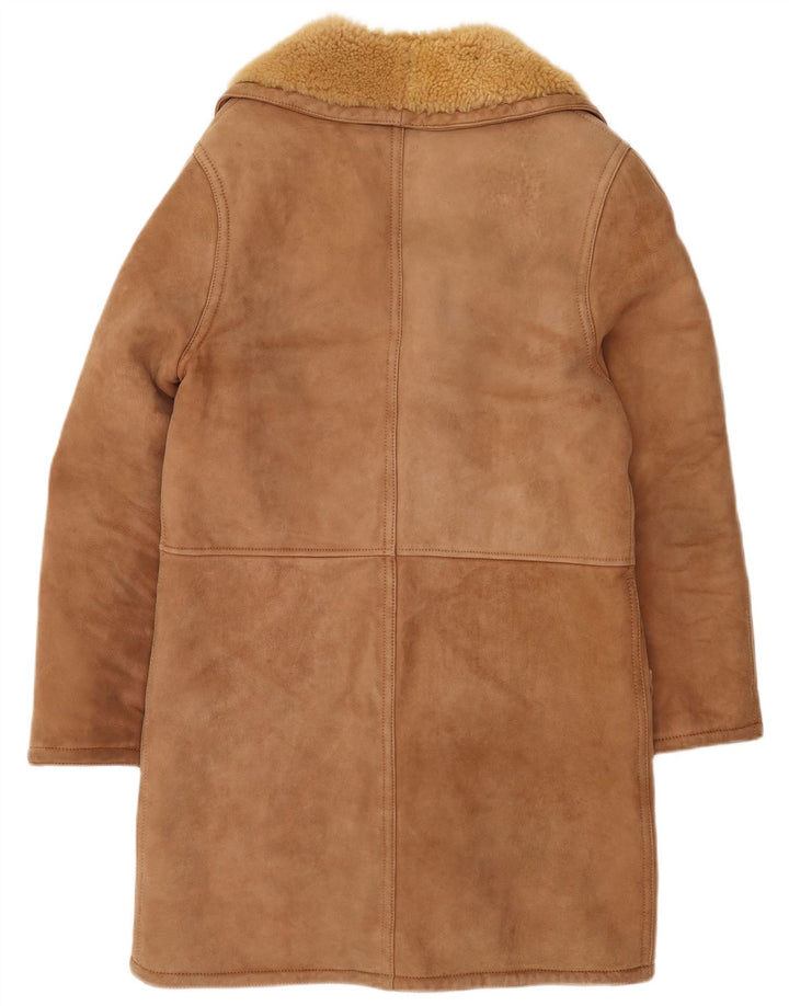 Vintage Herre Dobbeltradet Shearling Overfrakke UK 36 Small Brown