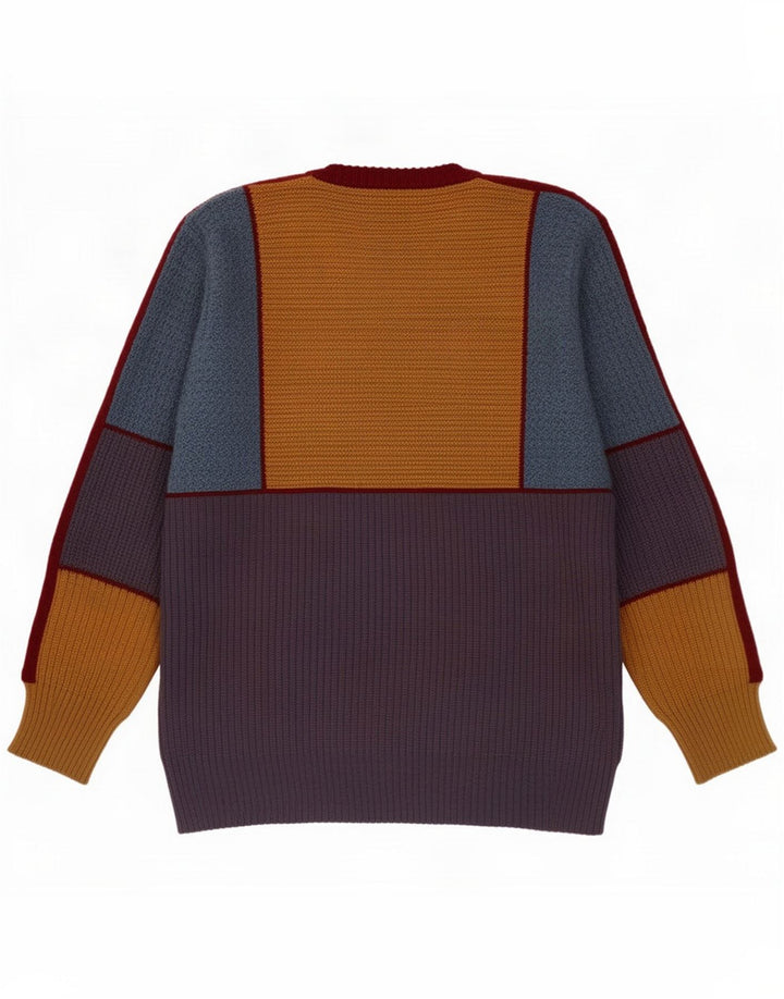 Maglione girocollo da uomo vintage girocollo color block medio multicolore