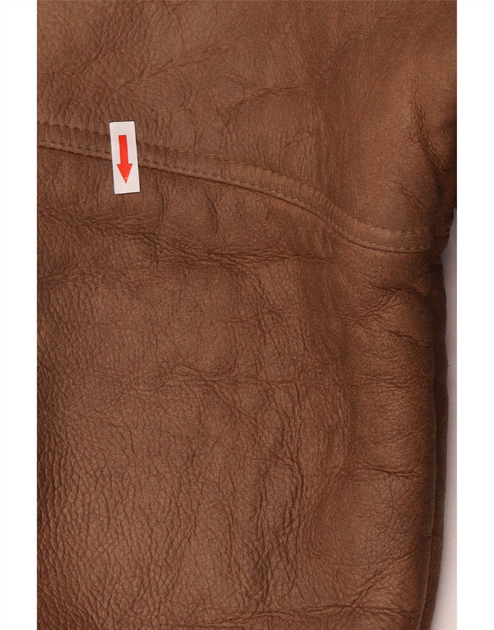 Coveri Mens Hooded Shearling Overcoat EU 54 2XL Brown Leather