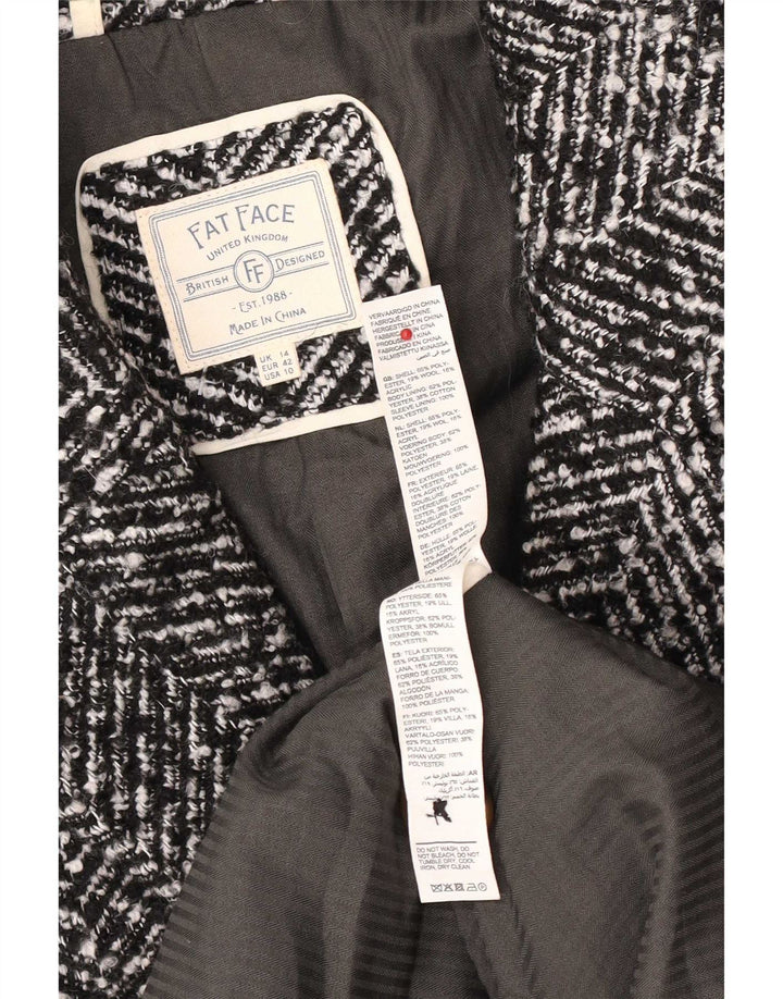 Fat Face Womens Loose Fit Overcoat UK 14 Large Black Herringbone Classic