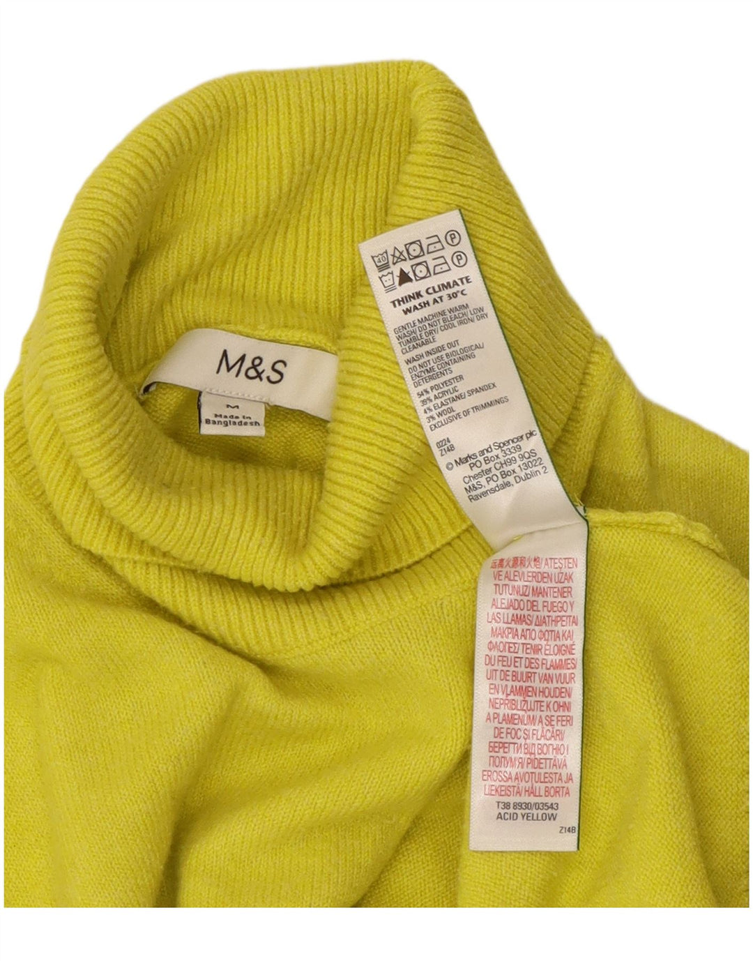 Marks & Spencer Womens Roll Neck Jumper Sweater UK 14 Medium Yellow