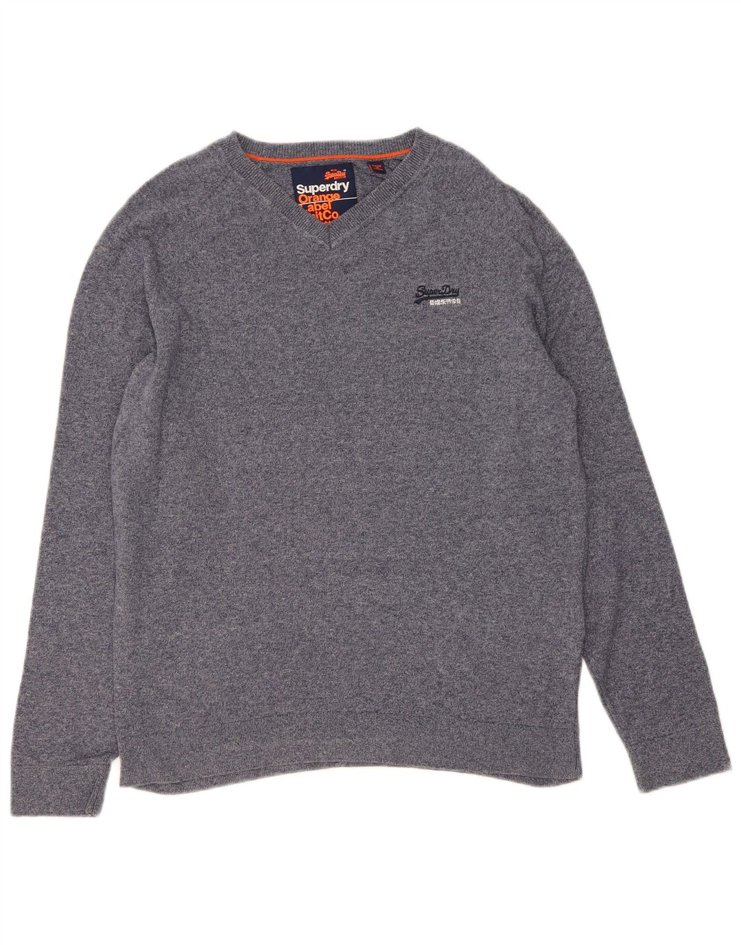 Suéter masculino SUPERDRY com decote em V grande algodão azul marinho
