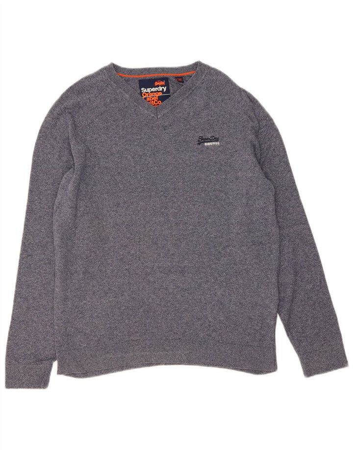 Suéter masculino SUPERDRY com decote em V grande algodão azul marinho