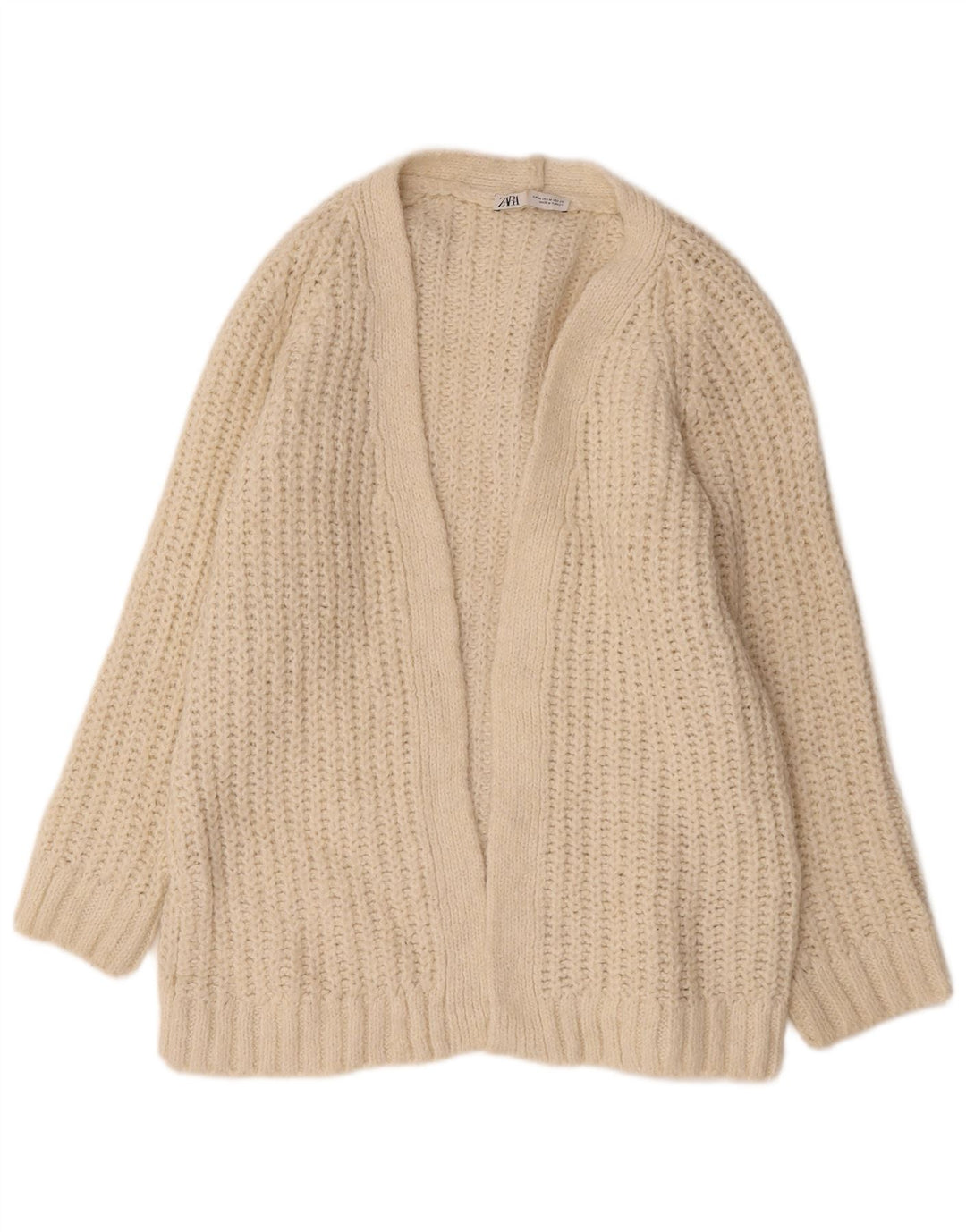 Zara Womens Oversized Open Cardigan Sweater UK 14 Medium Beige Acrylic