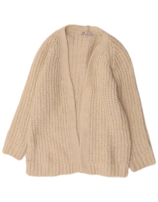 Женский свободный открытый кардиган Zara UK 14, средний бежевый акрил
