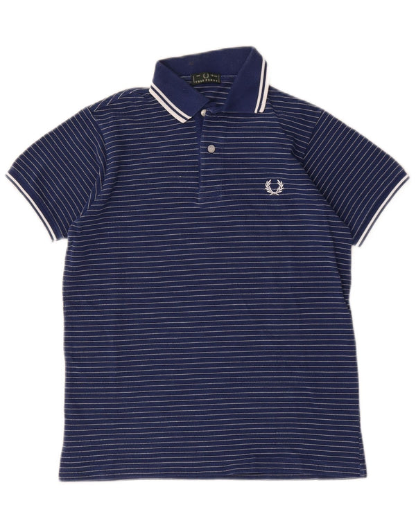 Fred Perry Boys Polo Shirt 11-12 Years Navy Blue Striped Cotton