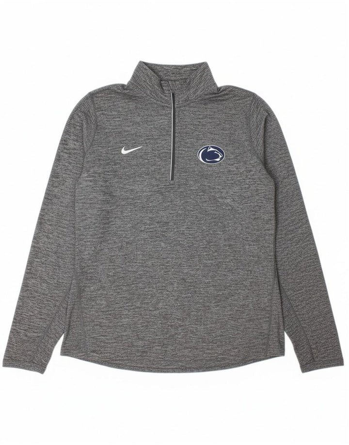 NIKE Womens Dri Fit Zip Neck Pullover Tracksuit Top UK 18 XL Grey Flecked