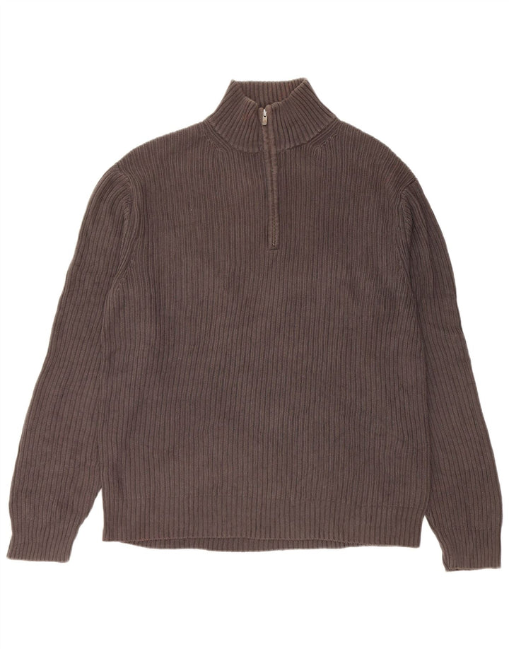 CALVIN KLEIN Mens Zip Neck Jumper Sweater Large Grey Cotton