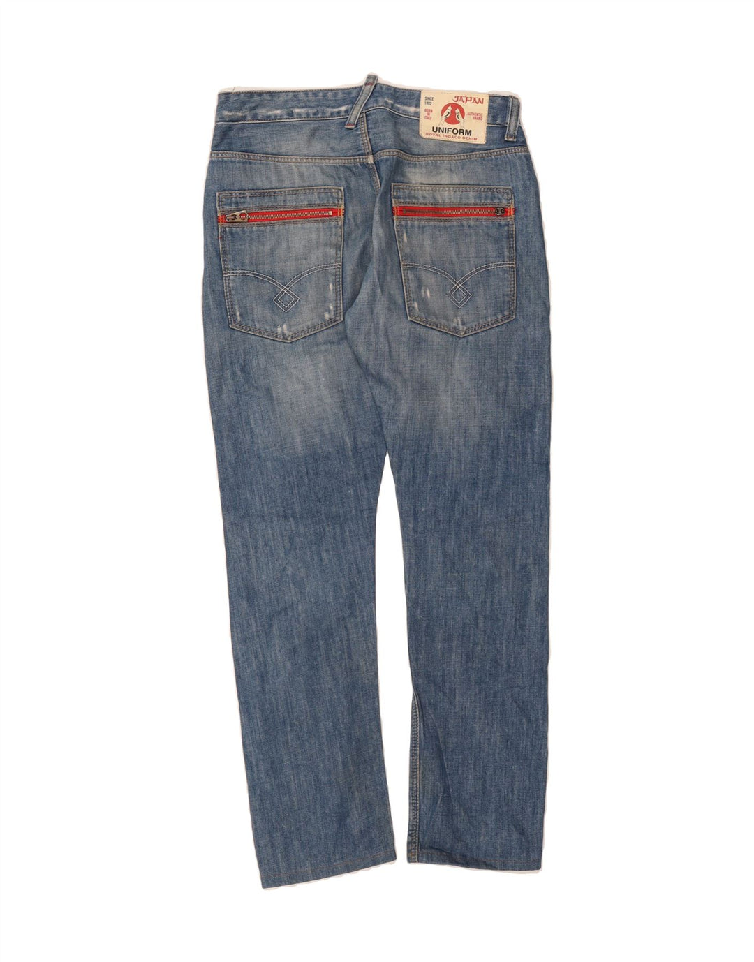 UNIFORM Mens Distressed Straight Jeans W31 L32 Blue Cotton Vintage Uniform and Second-Hand Uniform from Messina Hembry 
