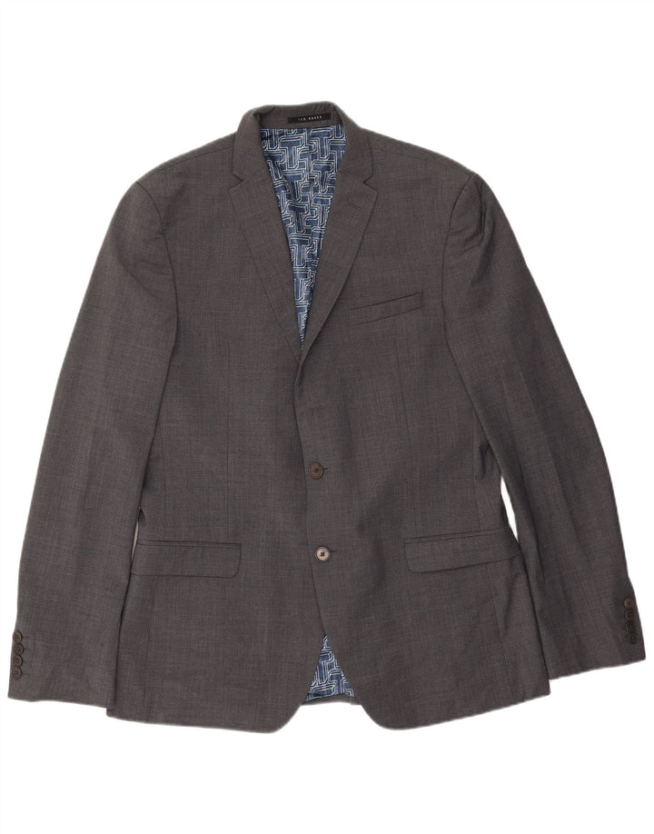 Ted Baker Mens 2 Button Slim Fit Blazer Jacket UK 42 XL Grey Wool