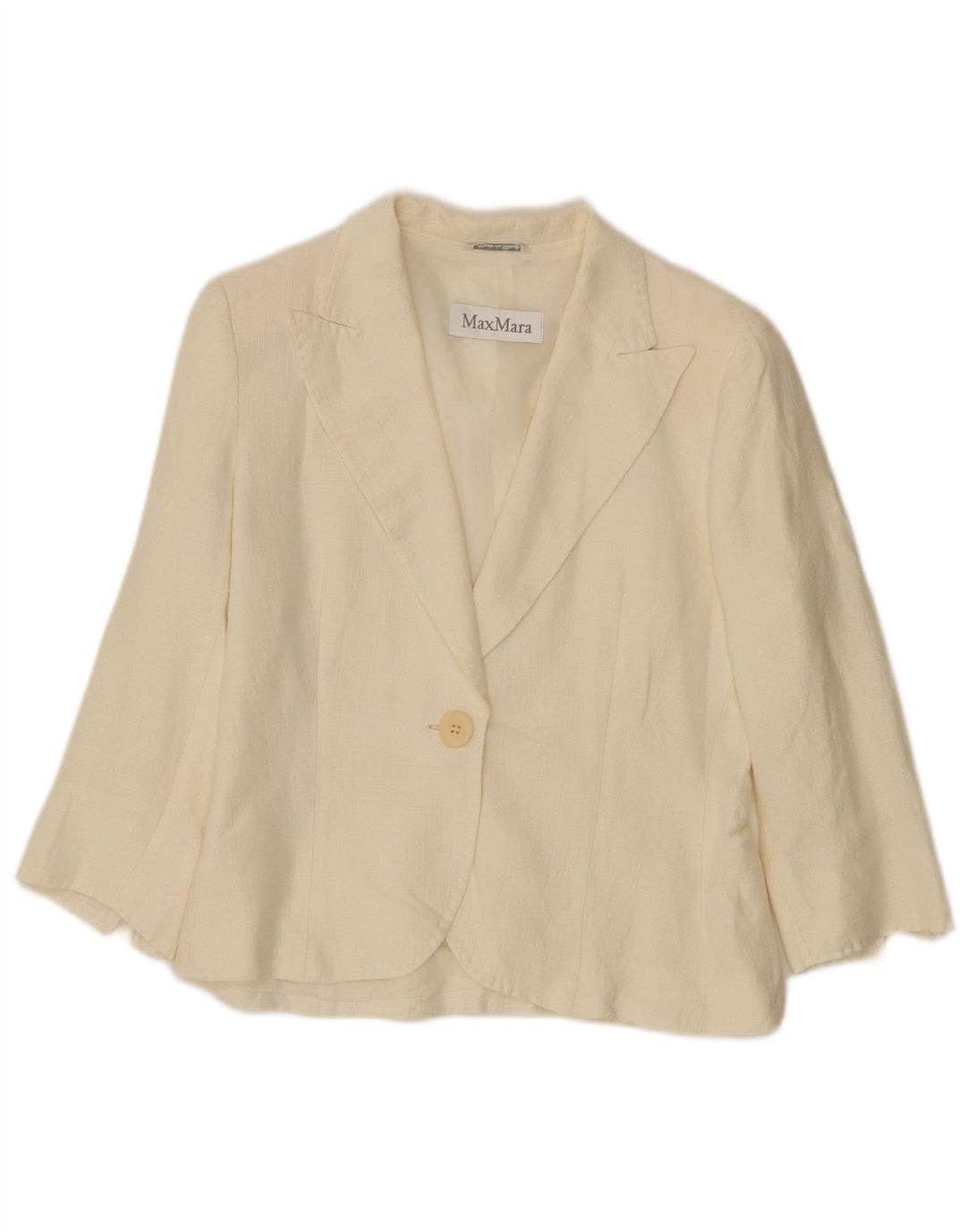 Max Mara Womens 3 Button 1 Button Blazer Jacket UK 10 Small Off White Linen