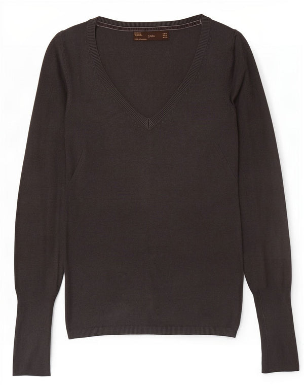 Zara Damen-Pullover mit V-Ausschnitt, Gr. 8, Grau