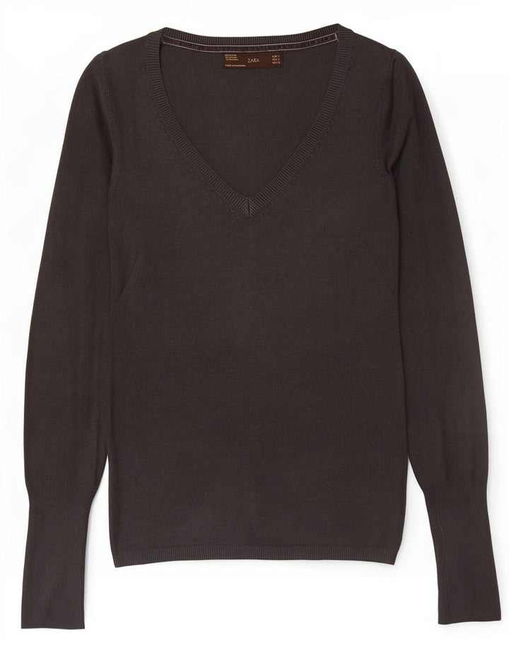 Zara Damen-Pullover mit V-Ausschnitt, Gr. 8, Grau
