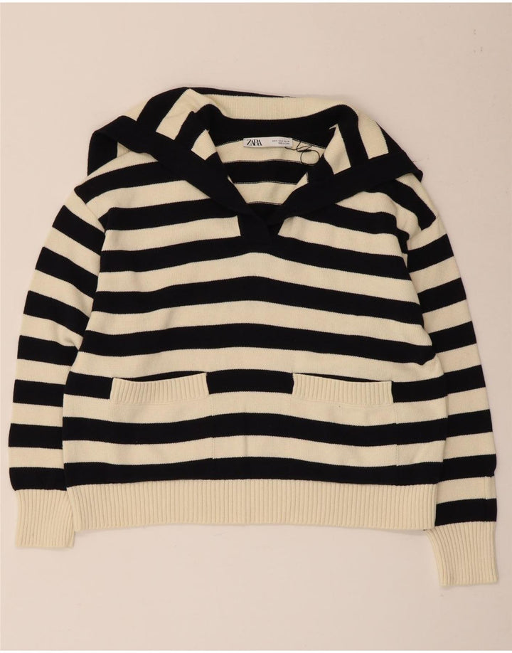 Zara Womens Oversized Roll Neck Jumper Sweater UK 10 Small Black Striped