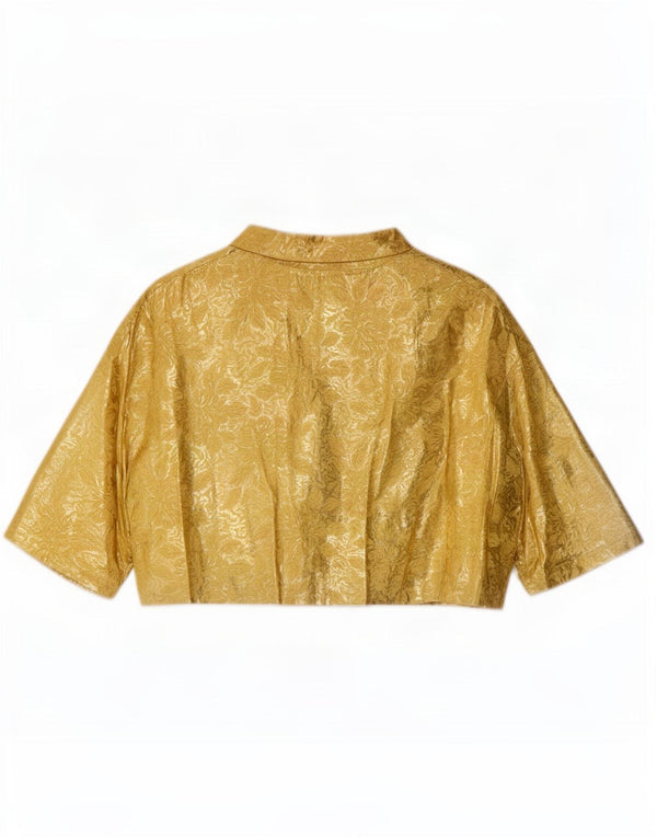 Top bolero vintage pentru femei cu mâneci scurte UK 14 Medium Gold Floral