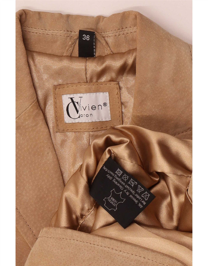 Vivien Caron Chaqueta tipo blazer de ante con 2 botones para mujer EU 36 Small Beige Leather