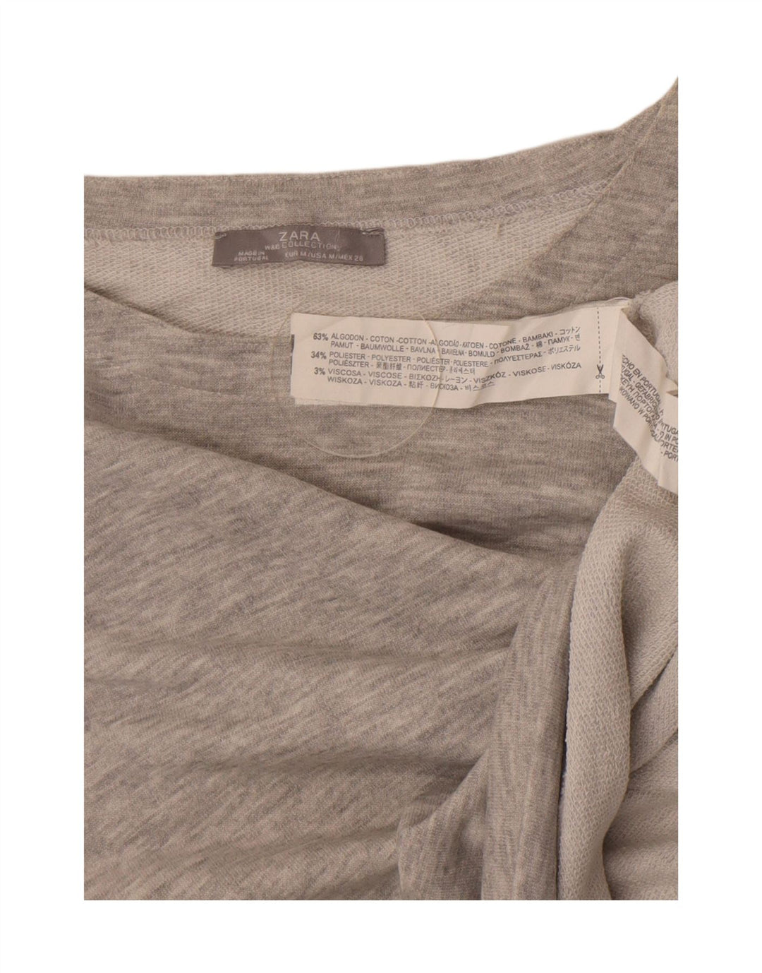 Zara Womens Crop Sweatshirt Jumper UK 12 Medium Grey Flecked Cotton