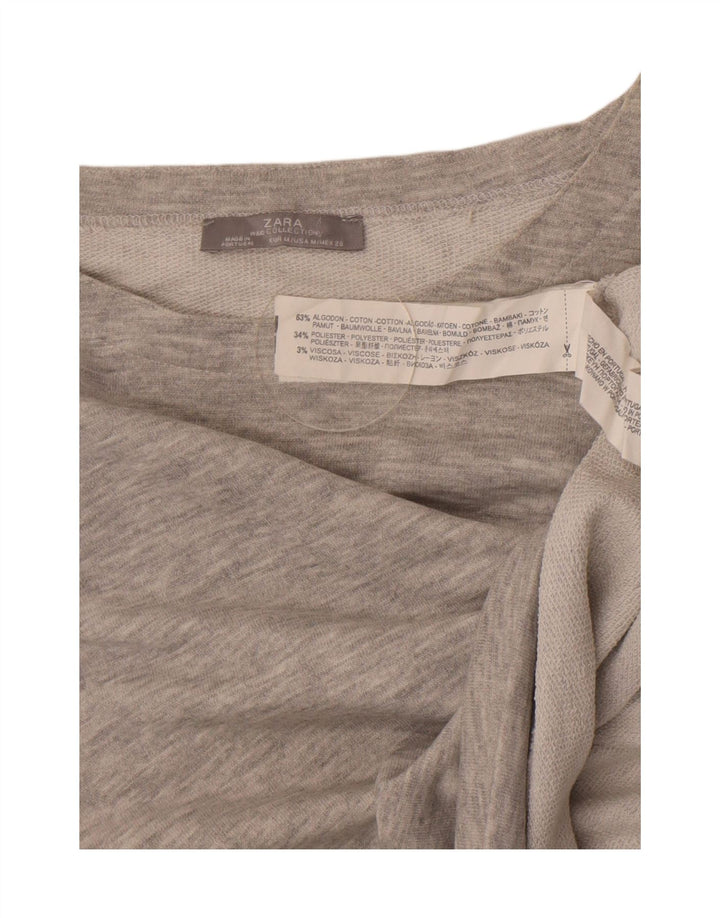 Zara Womens Crop Sweatshirt Jumper UK 12 Medium Grey Flecked Cotton