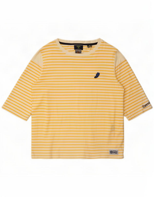 Superdry Haut surdimensionné à manches 3/4 pour femme UK 10 Petit coton rayé blanc